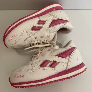 Reebok Sneakers Toddler Pink & White Leather Shoes size 6